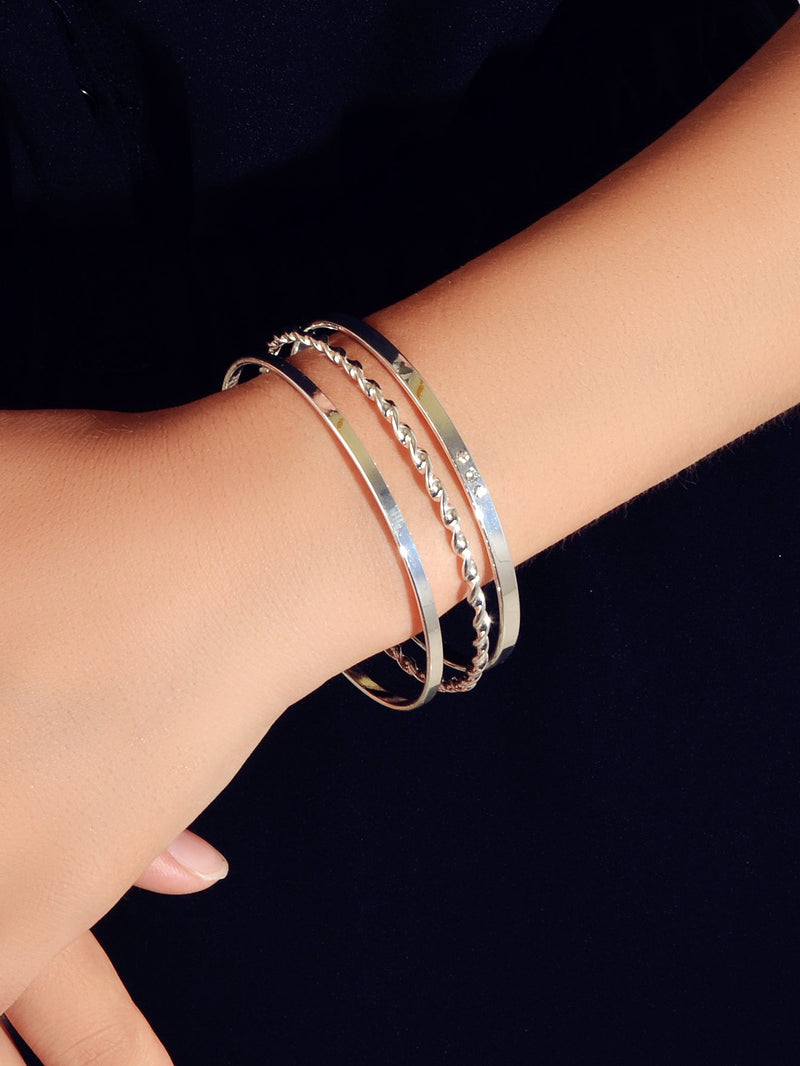 3 pcs Ladies Jewellery Rhinestone Silver Multiple Stackable Bangles Bracelet set