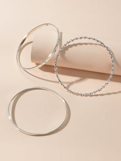 3 pcs Ladies Jewellery Rhinestone Silver Multiple Stackable Bangles Bracelet set