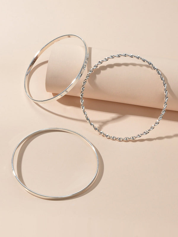 3 pcs Ladies Jewellery Rhinestone Silver Multiple Stackable Bangles Bracelet set