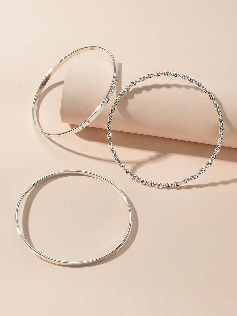 3 pcs Ladies Jewellery Rhinestone Silver Multiple Stackable Bangles Bracelet set