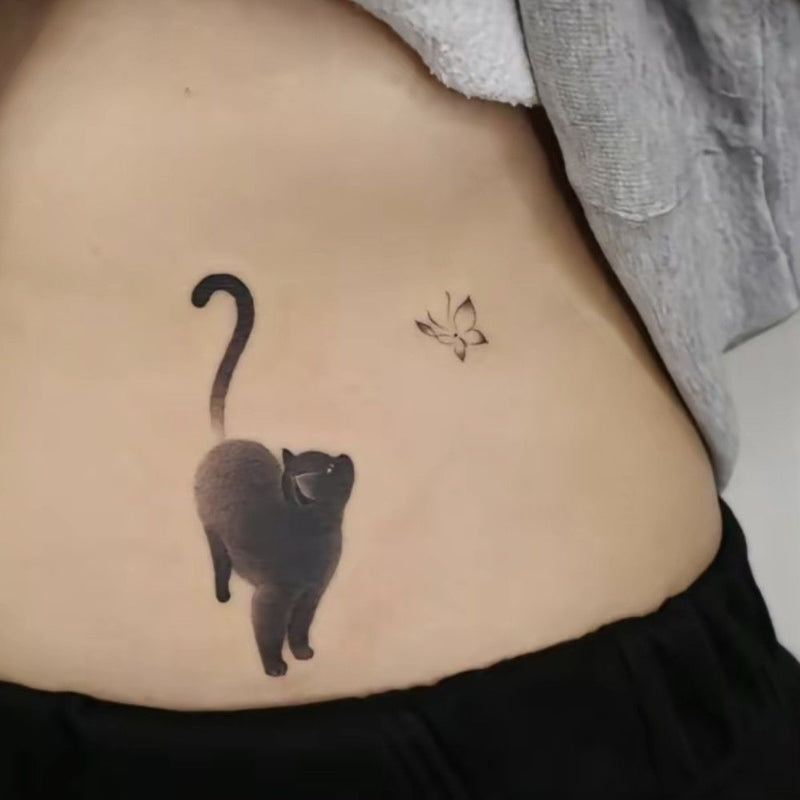 Dark Ink Painting Cat Animal Cute Tattoo Sticker Waterproof