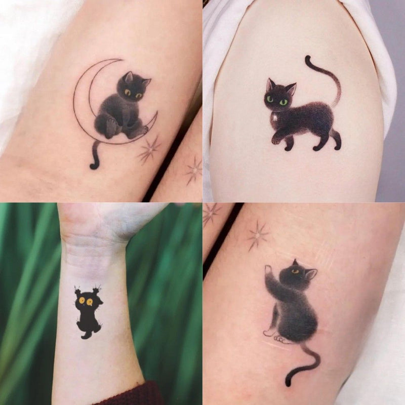 Dark Ink Painting Cat Animal Cute Tattoo Sticker Waterproof