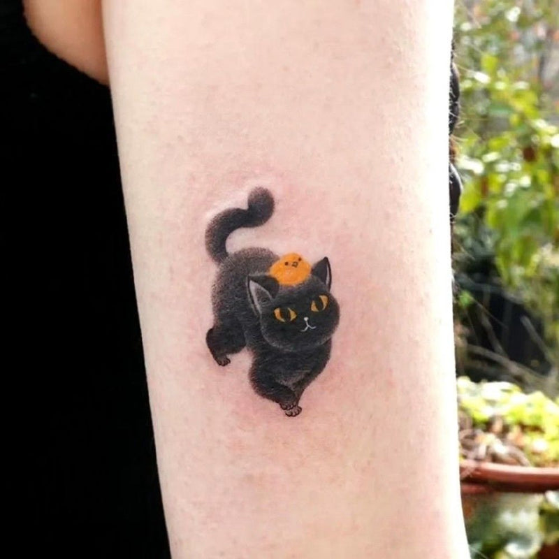 Dark Ink Painting Cat Animal Cute Tattoo Sticker Waterproof