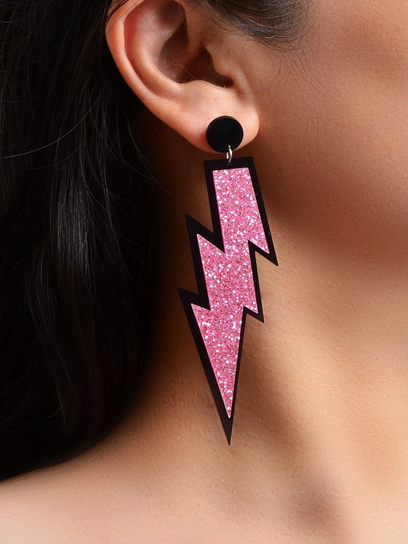 Sparkling Stylish Acrylic Lightning Statement Long Pendant Dangle Party Earrings