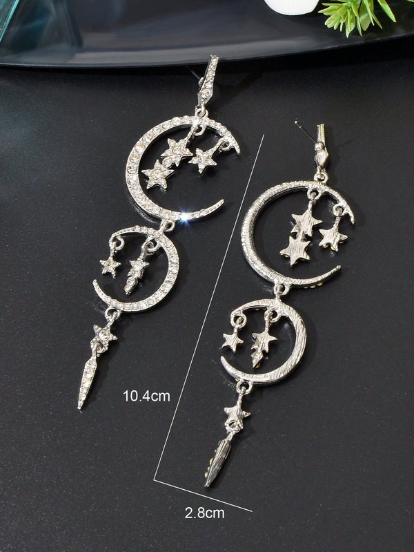 Starry Nights Long Earrings with Multiple Star Moon Pendants Celestial Glamour