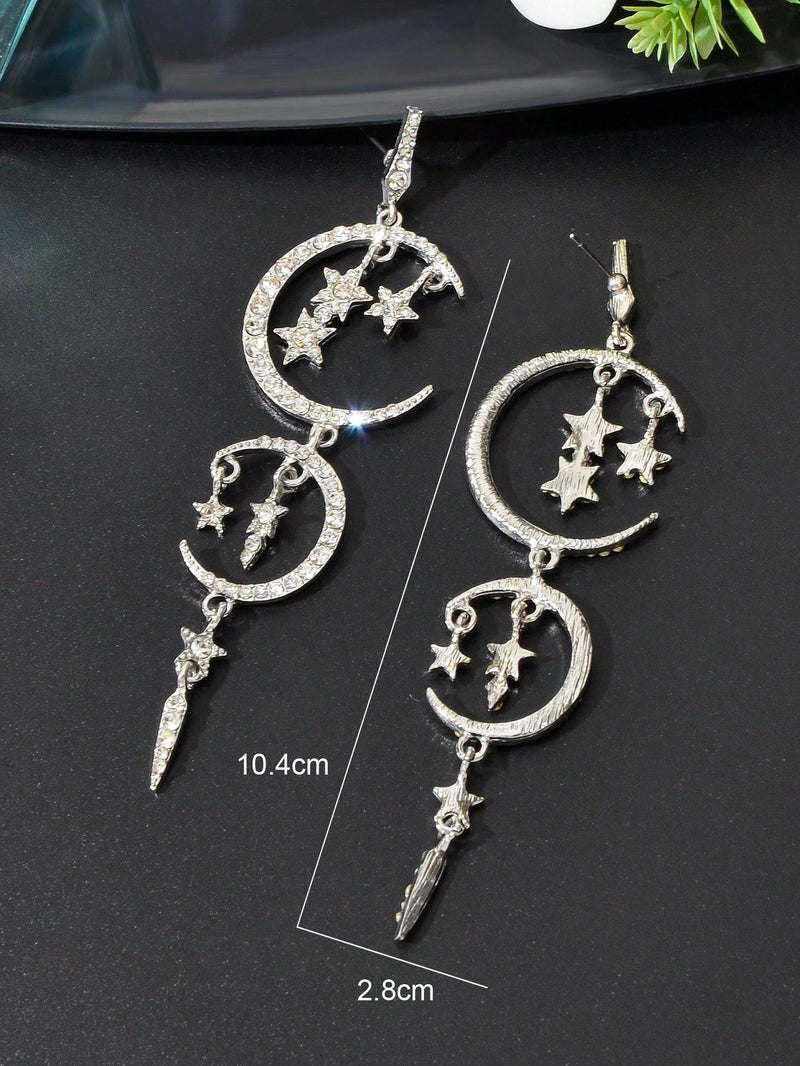Starry Nights Long Earrings with Multiple Star Moon Pendants Celestial Glamour