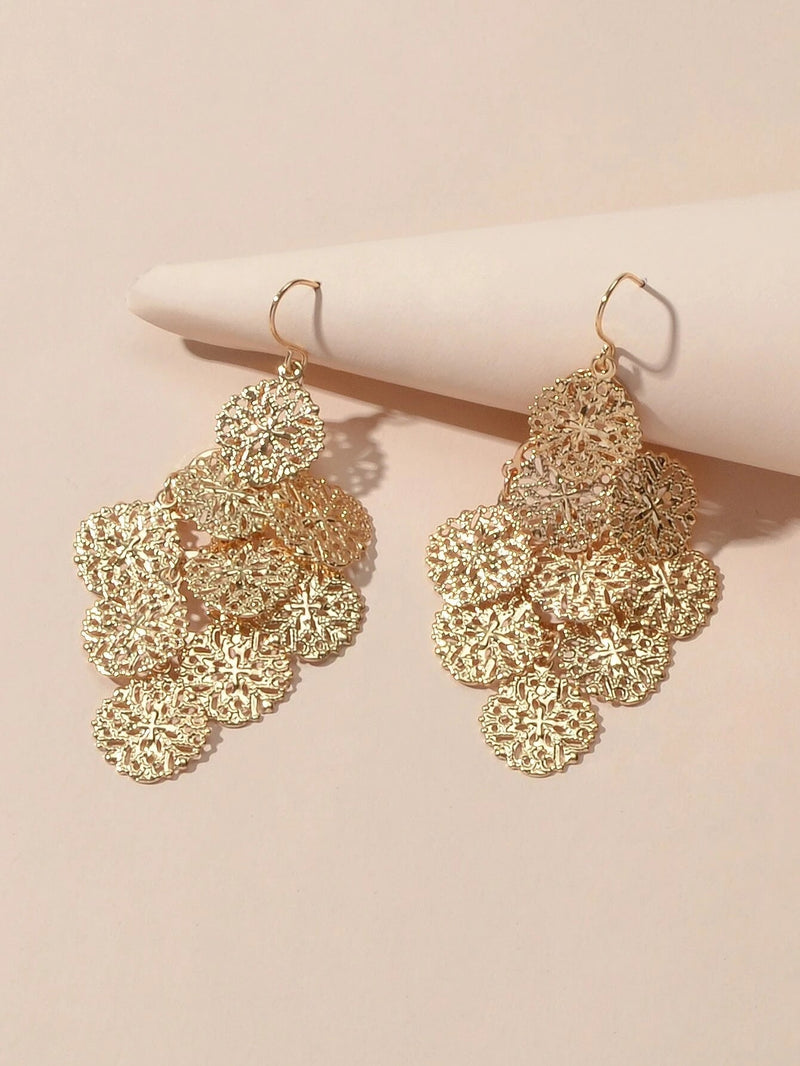 Fashion Jewellery Gold Hollow out Disc Charm Dangle Earrings Women Accessories-1