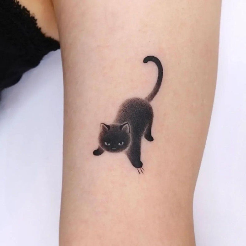 Dark Ink Painting Cat Animal Cute Tattoo Sticker Waterproof