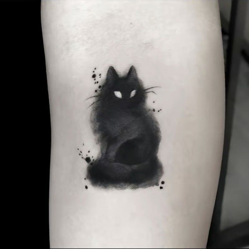 Dark Ink Painting Cat Animal Cute Tattoo Sticker Waterproof