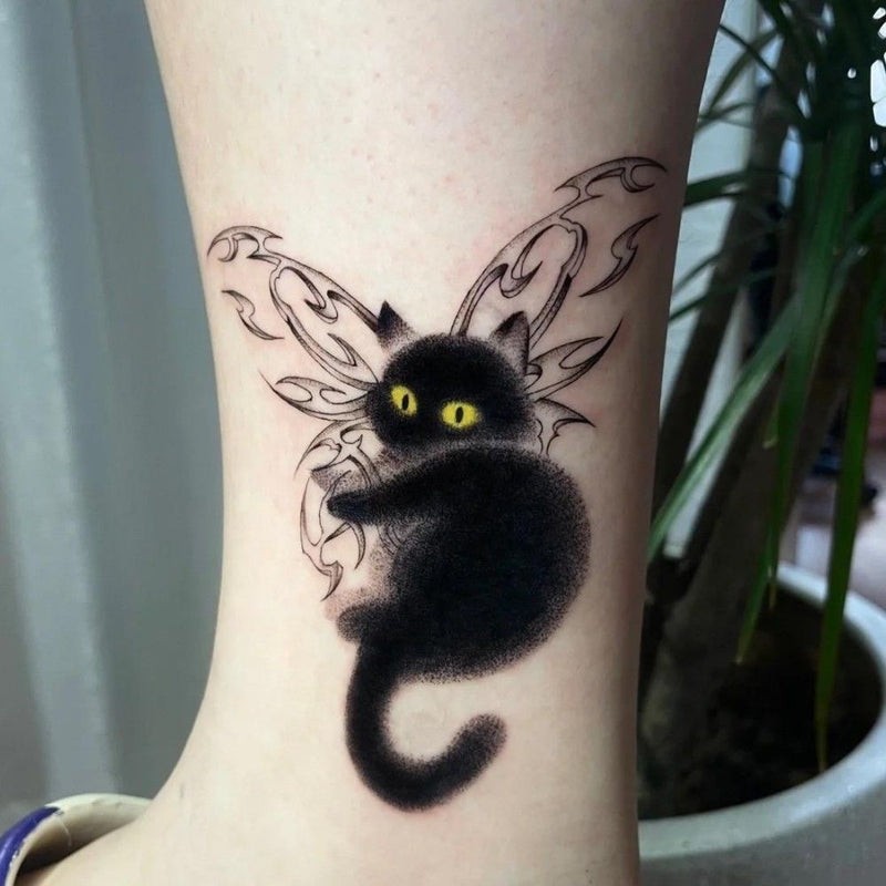Dark Ink Painting Cat Animal Cute Tattoo Sticker Waterproof