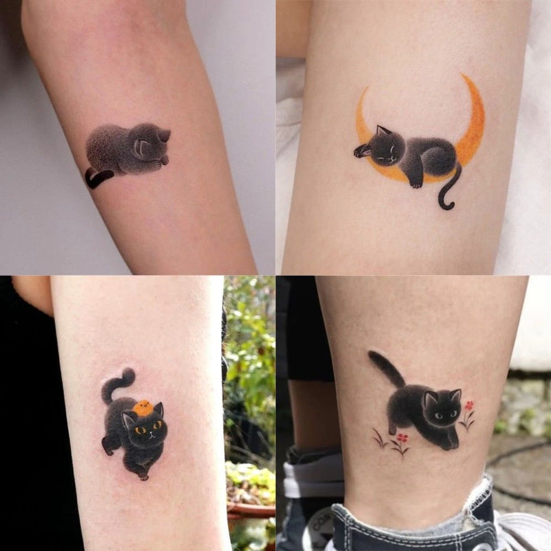 Dark Ink Painting Cat Animal Cute Tattoo Sticker Waterproof