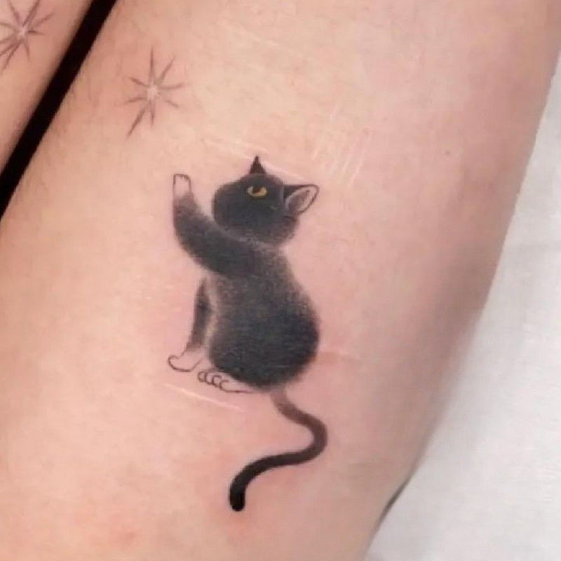 Dark Ink Painting Cat Animal Cute Tattoo Sticker Waterproof