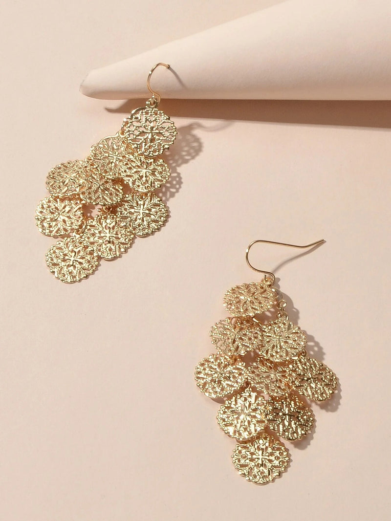 Fashion Jewellery Gold Hollow out Disc Charm Dangle Earrings Women Accessories-3