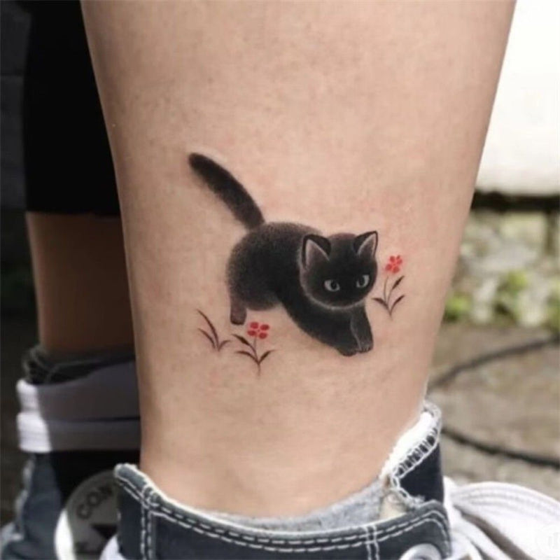 Dark Ink Painting Cat Animal Cute Tattoo Sticker Waterproof