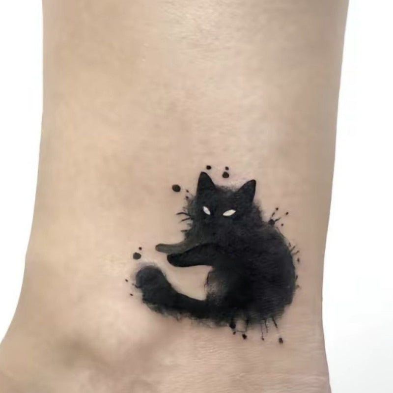 Dark Ink Painting Cat Animal Cute Tattoo Sticker Waterproof