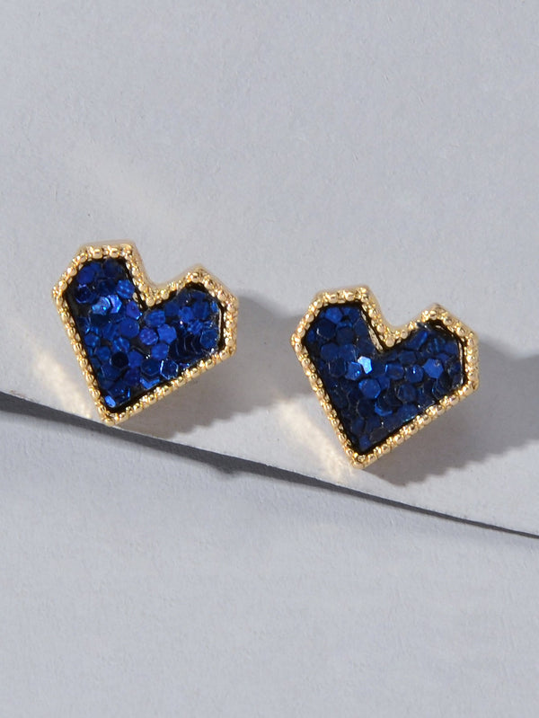 Cute Funny Blue Pink Shining Sequins Heart Stud Classics Wedding Party Earrings