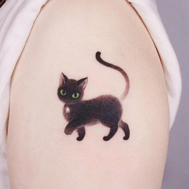 Dark Ink Painting Cat Animal Cute Tattoo Sticker Waterproof