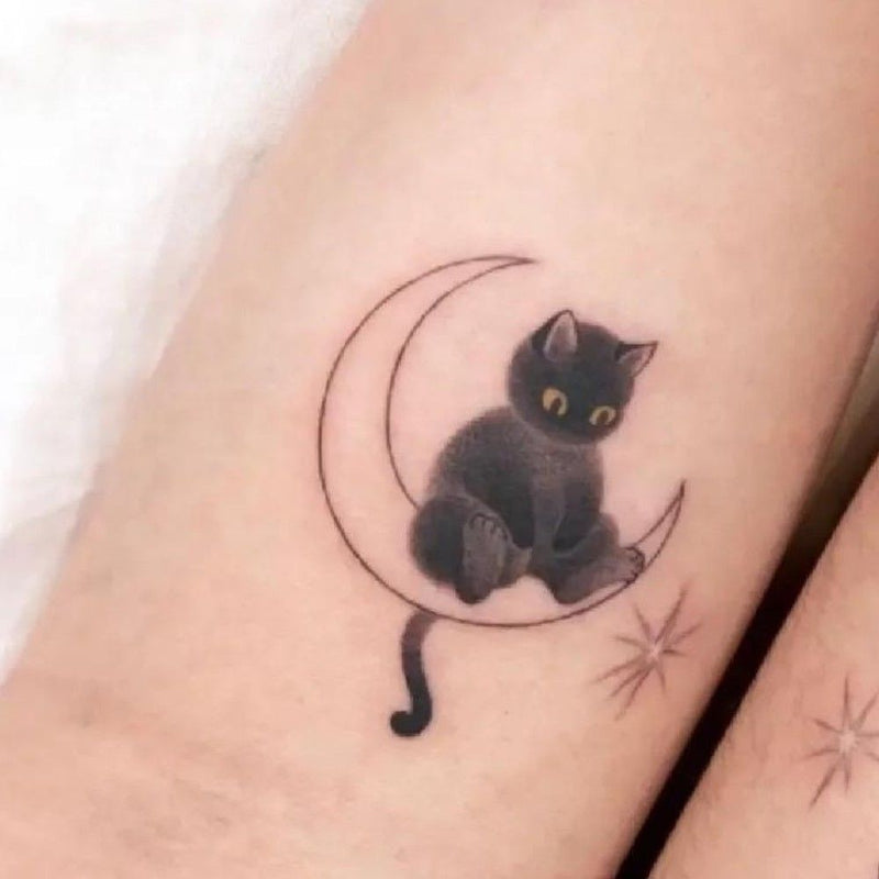 Dark Ink Painting Cat Animal Cute Tattoo Sticker Waterproof