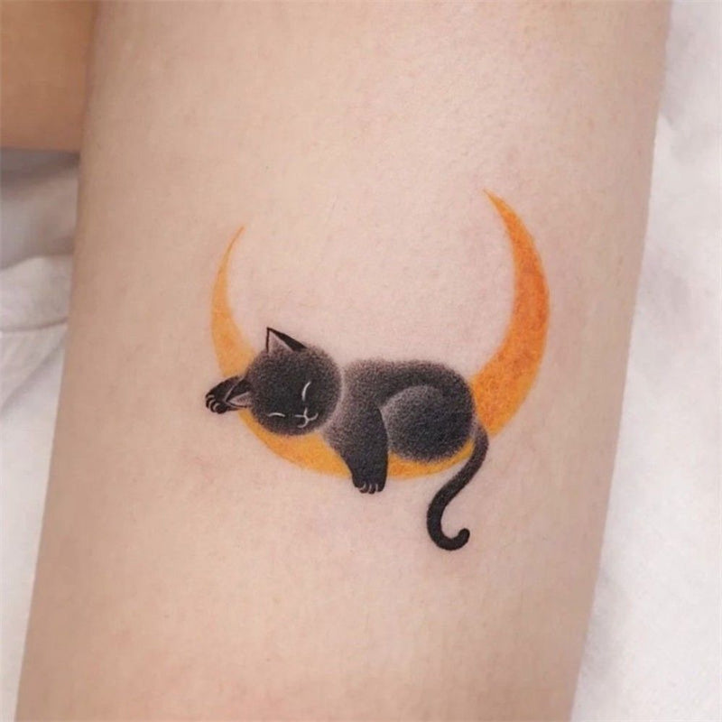 Dark Ink Painting Cat Animal Cute Tattoo Sticker Waterproof