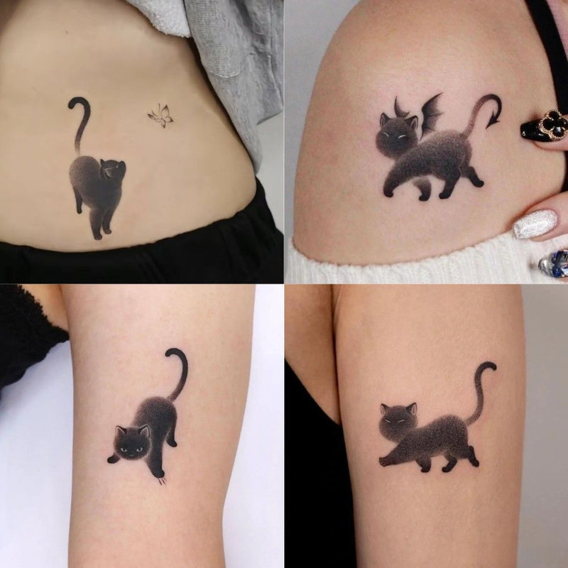 Dark Ink Painting Cat Animal Cute Tattoo Sticker Waterproof