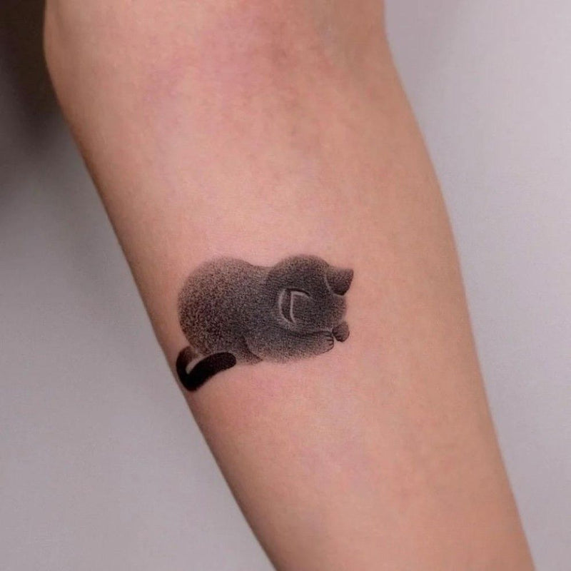 Dark Ink Painting Cat Animal Cute Tattoo Sticker Waterproof