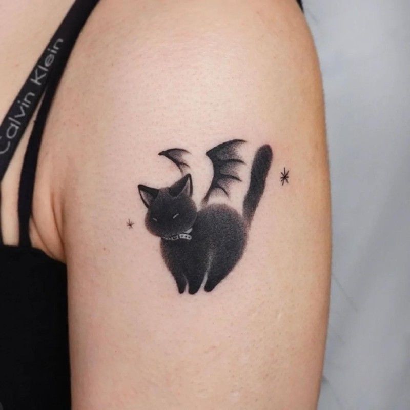 Dark Ink Painting Cat Animal Cute Tattoo Sticker Waterproof